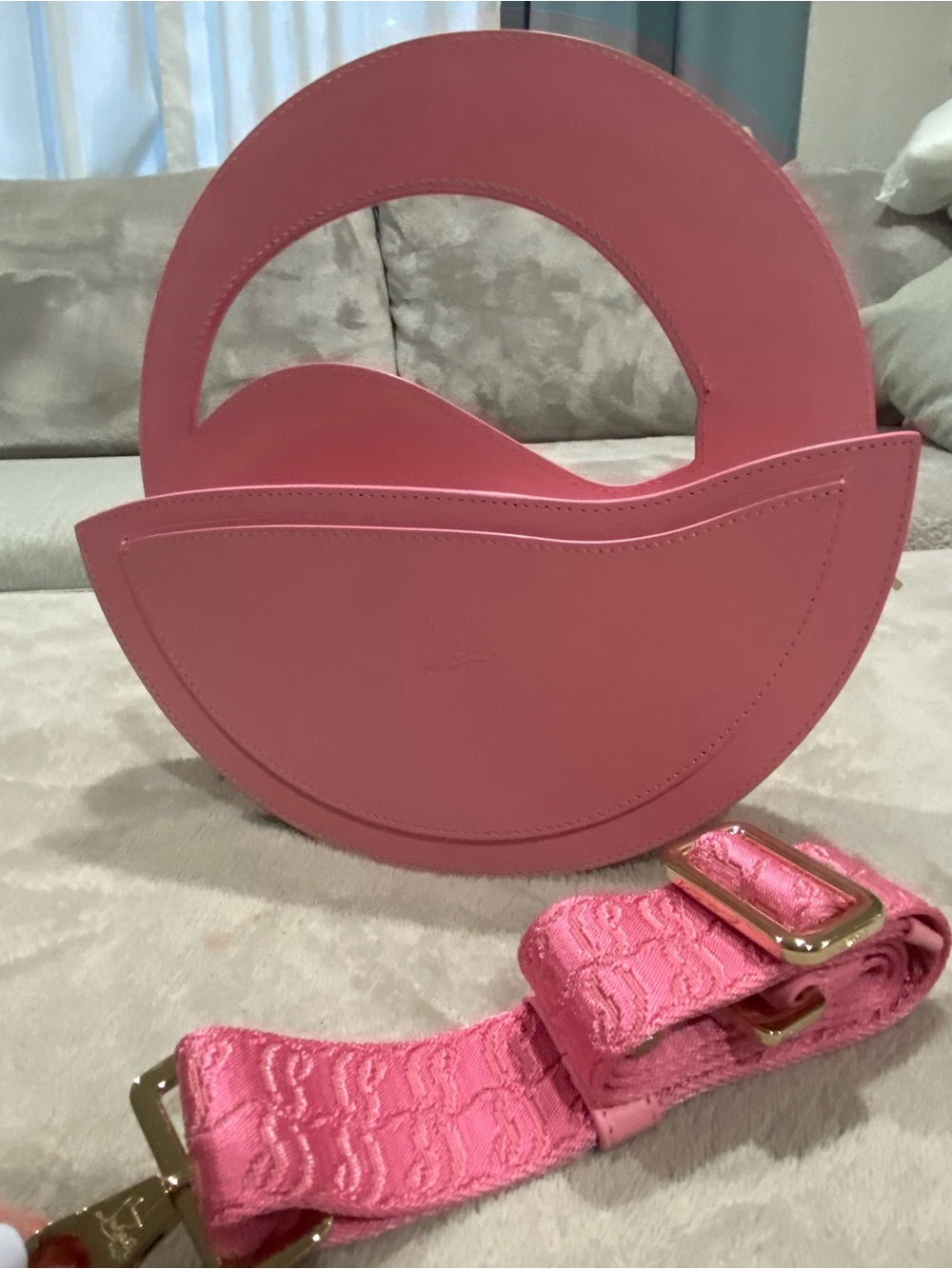 Christian Louboutin Pink Women’s Crescent Handbag with Detachable Strap